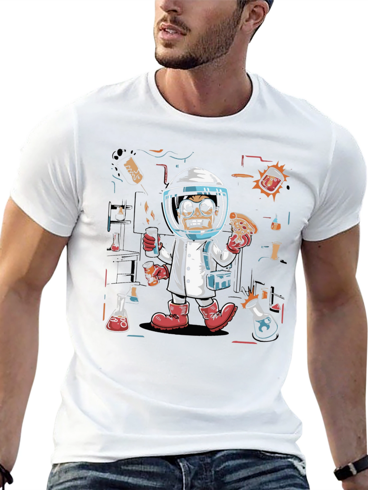 Mad Scientist Pizza T-Shirt - Novelty Tee
