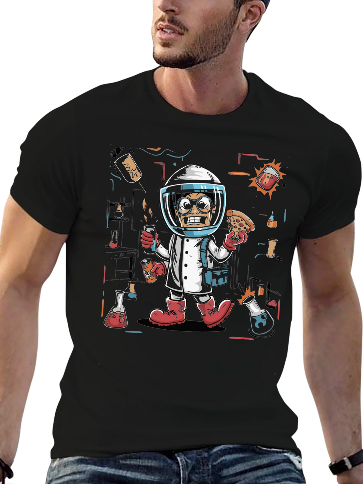 Mad Scientist Pizza T-Shirt - Novelty Tee