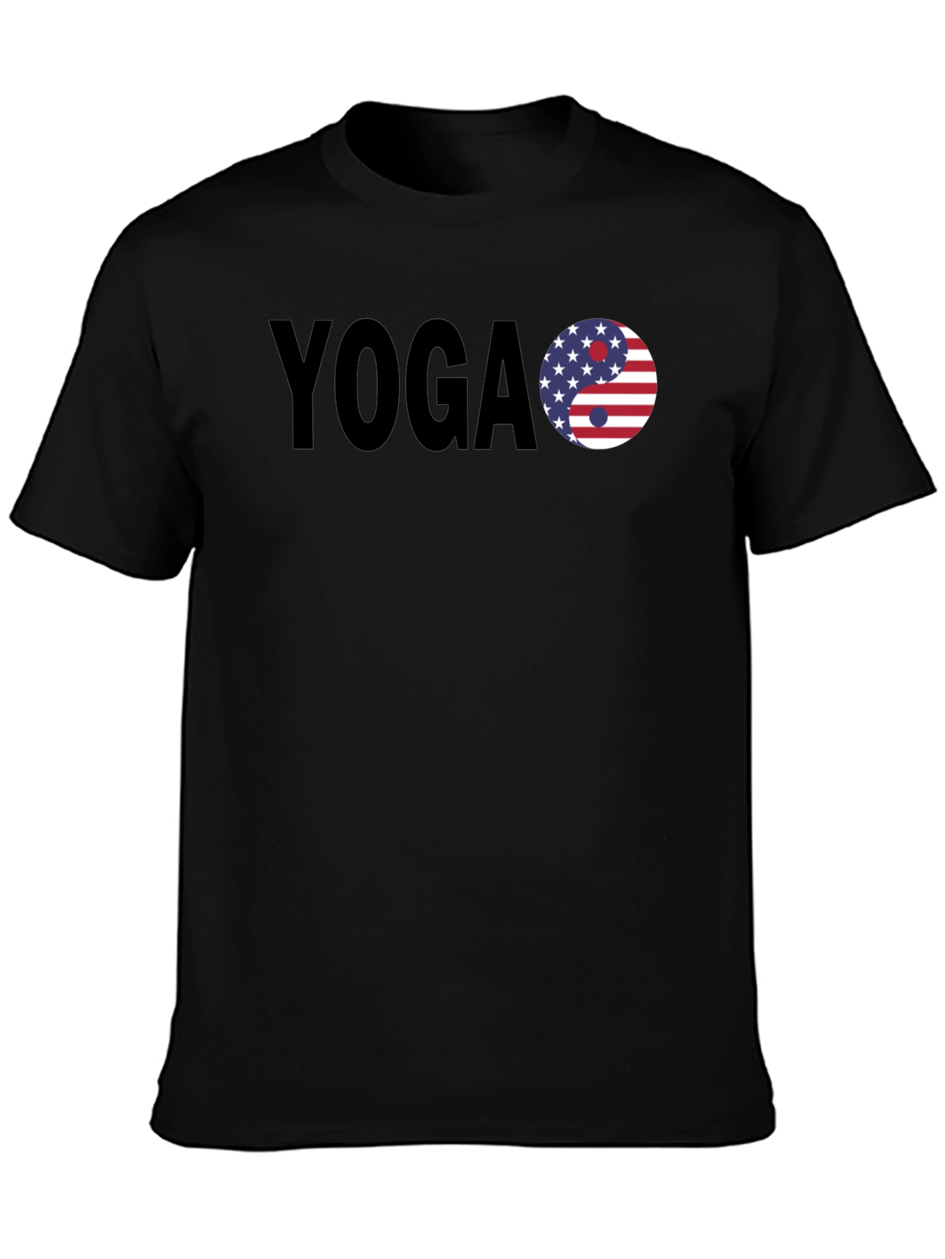 Yoga USA Flag Yin Yang Graphic Black T-Shirt