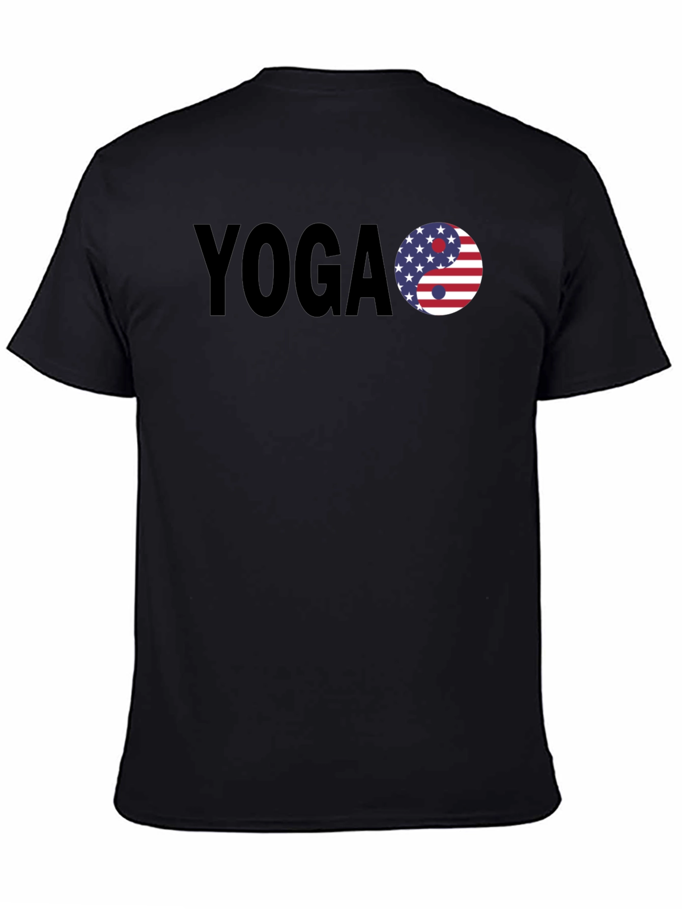 Yoga USA Flag Yin Yang Graphic Black T-Shirt