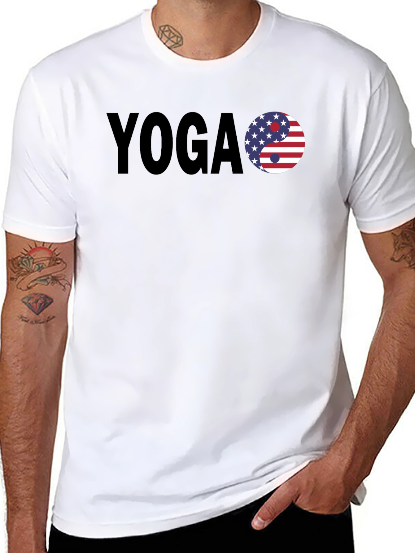 Yoga USA Flag Yin Yang Graphic Black T-Shirt