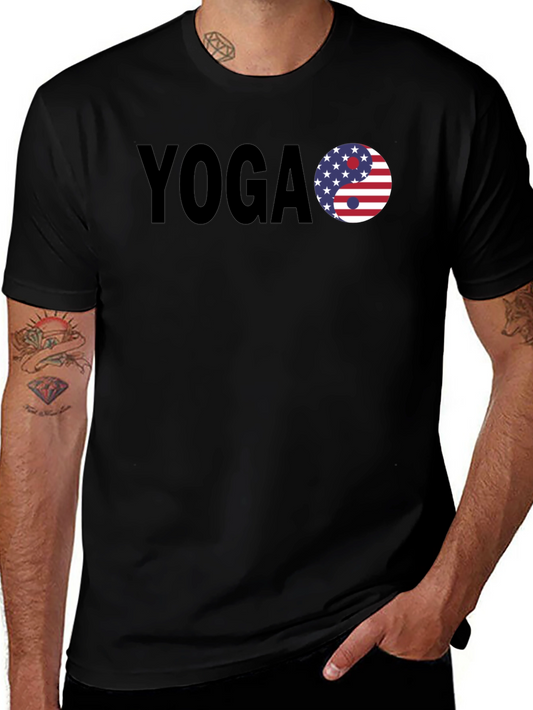 Yoga USA Flag Yin Yang Graphic Black T-Shirt