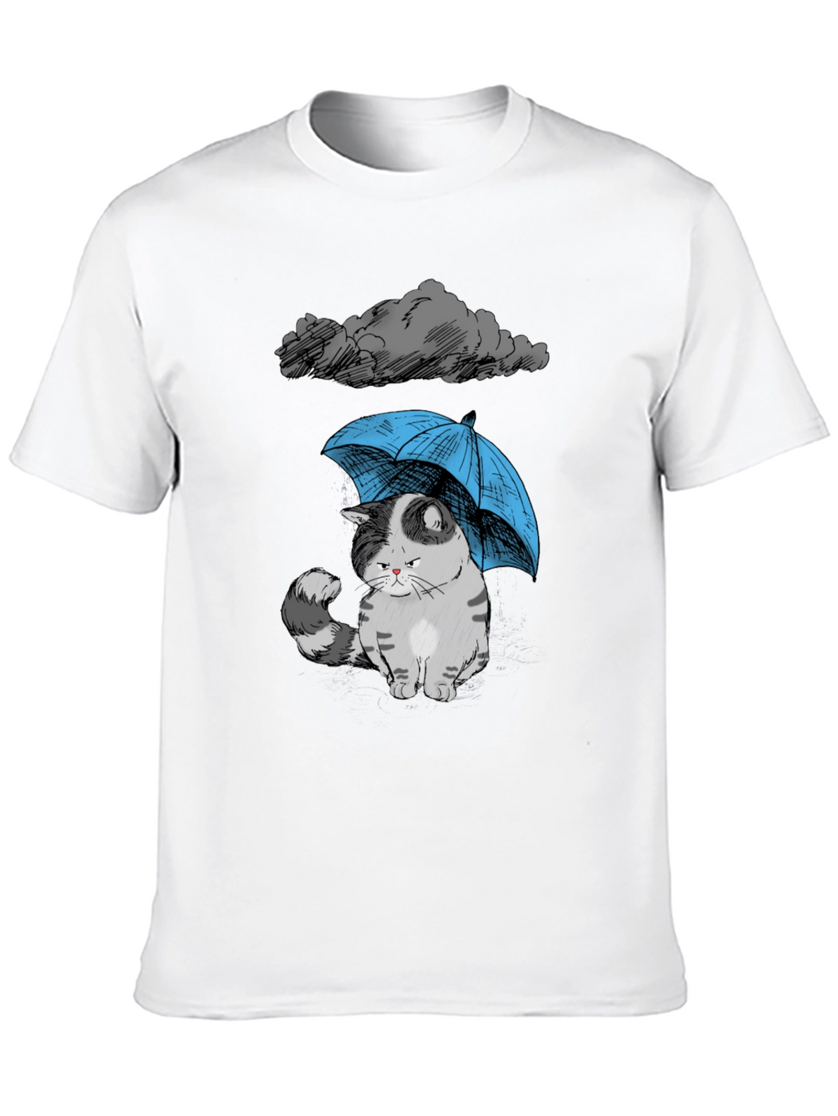 Sad Cat Under Umbrella Graphic T-Shirt
