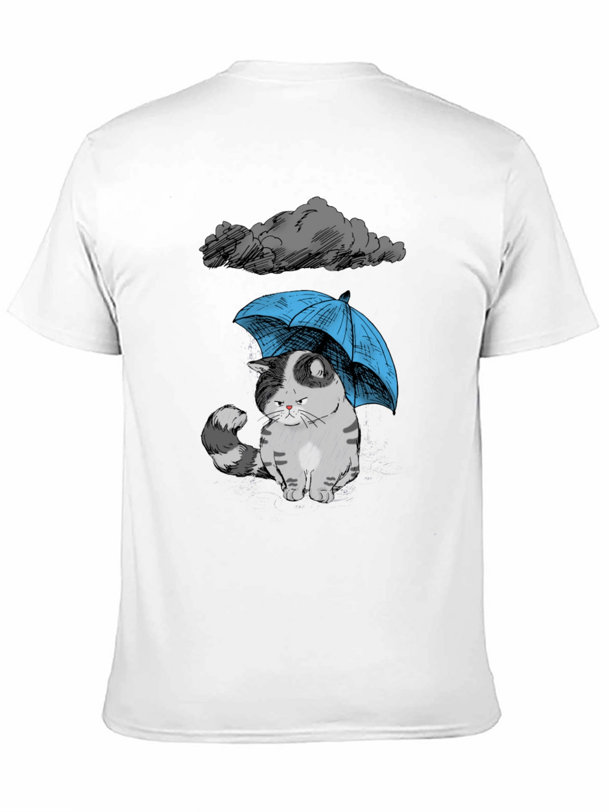 Sad Cat Under Umbrella Graphic T-Shirt