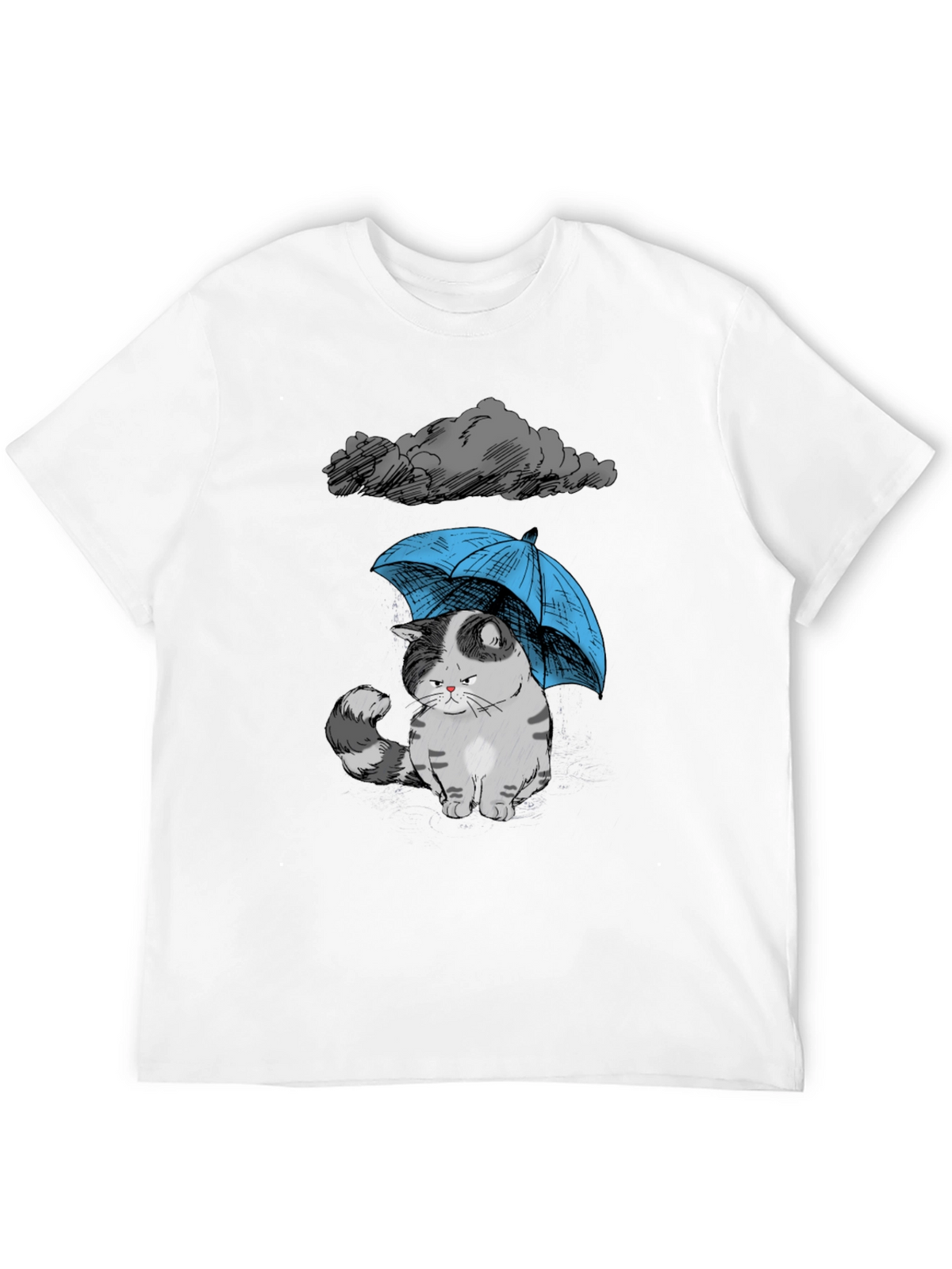 Sad Cat Under Umbrella Graphic T-Shirt