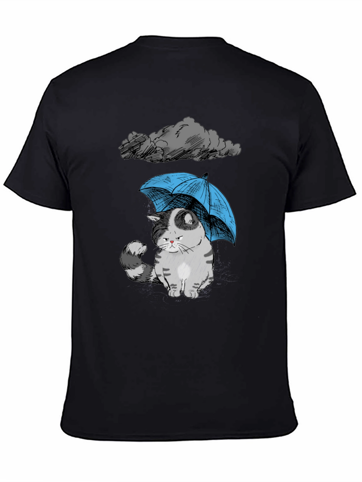 Sad Cat Under Umbrella Graphic T-Shirt
