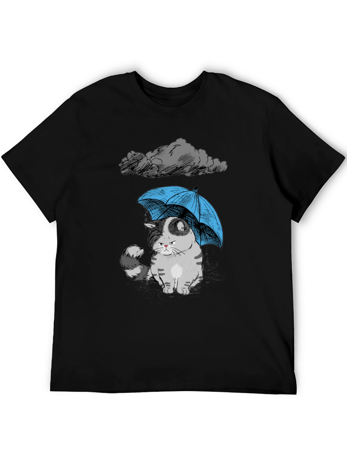 Sad Cat Under Umbrella Graphic T-Shirt