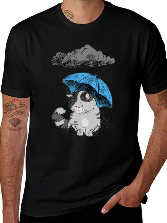 Sad Cat Under Umbrella Graphic T-Shirt