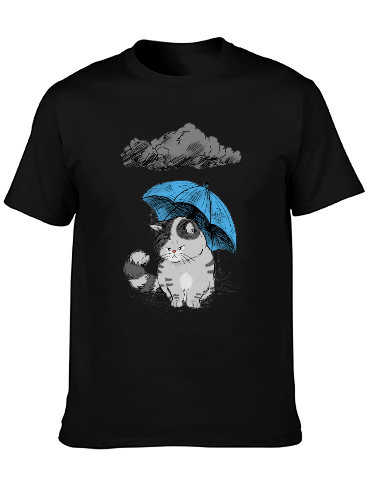 Sad Cat Under Umbrella Graphic T-Shirt