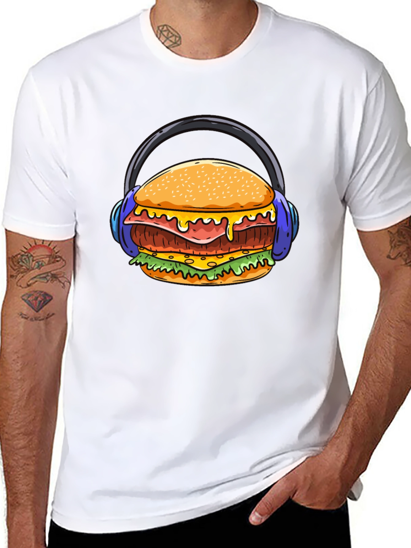 Burger with Headphones Graphic T-Shirt - Unique Design