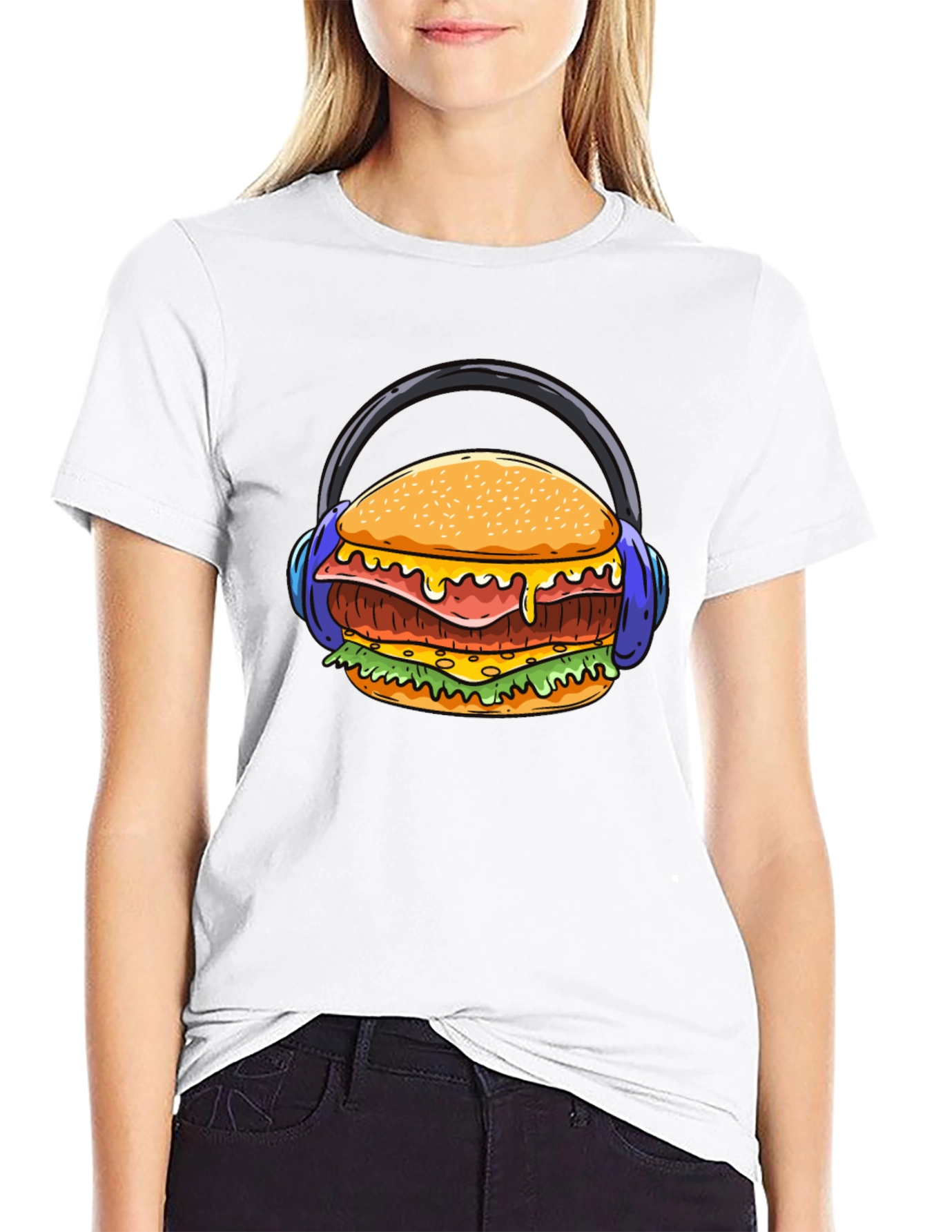 Burger with Headphones Graphic T-Shirt - Unique Design