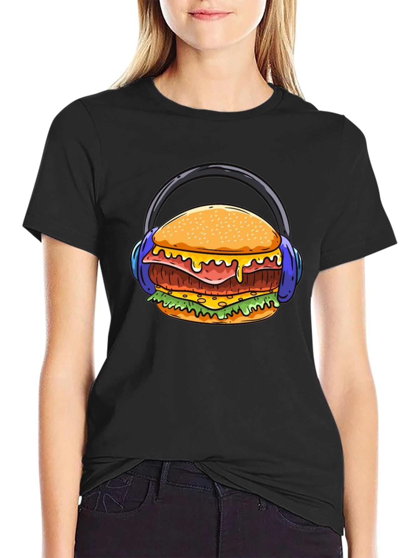 Burger with Headphones Graphic T-Shirt - Unique Design