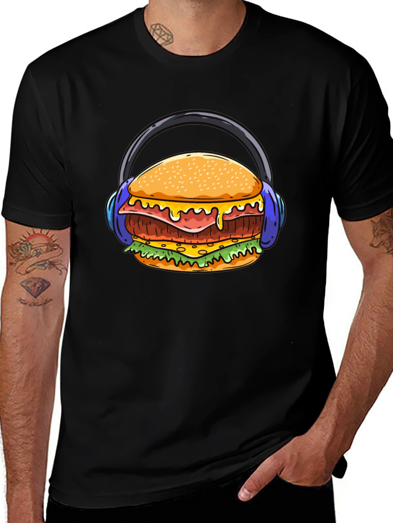 Burger with Headphones Graphic T-Shirt - Unique Design