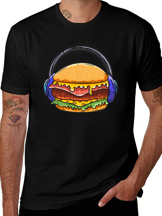 Burger with Headphones Graphic T-Shirt - Unique Design