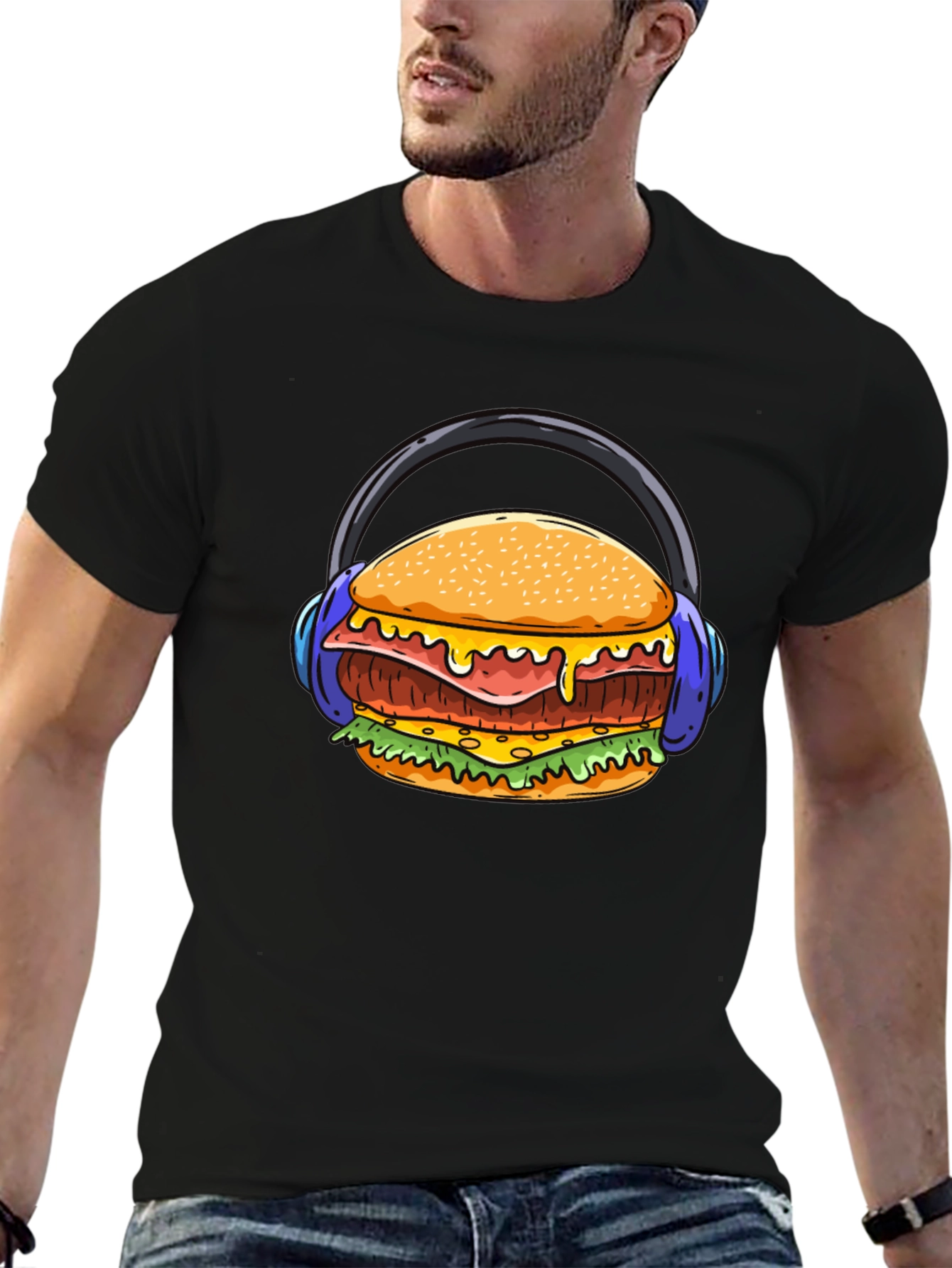 Burger with Headphones Graphic T-Shirt - Unique Design