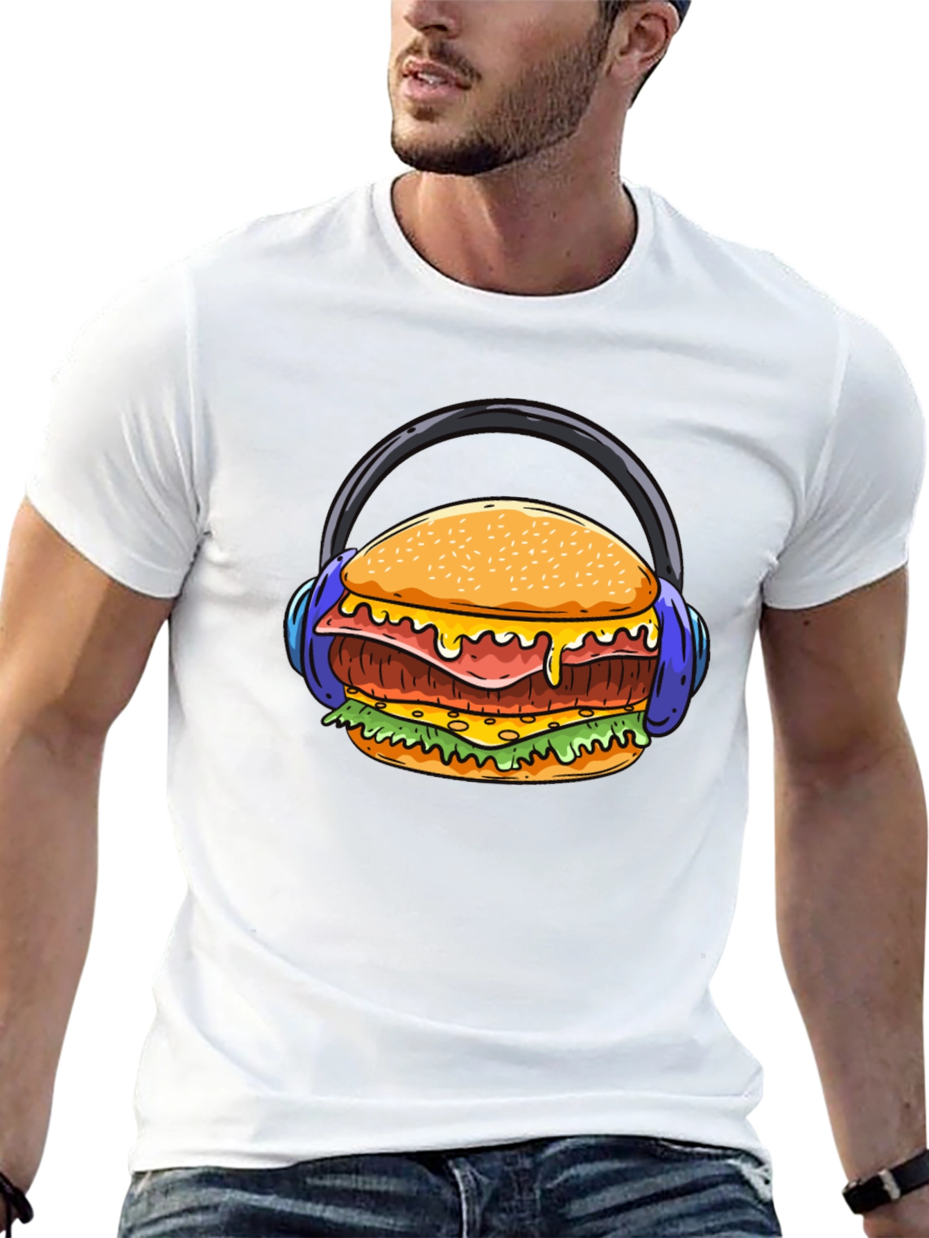 Burger with Headphones Graphic T-Shirt - Unique Design