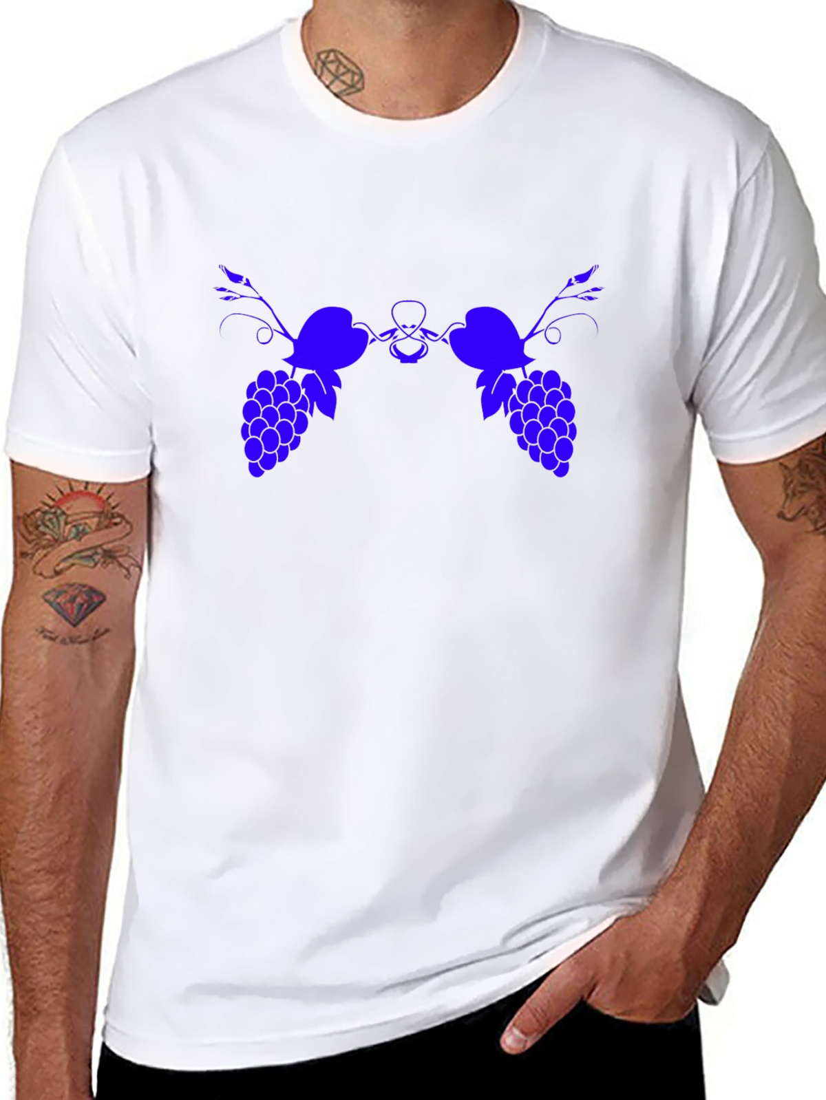 Blue Grape Graphic Print Black T-Shirt