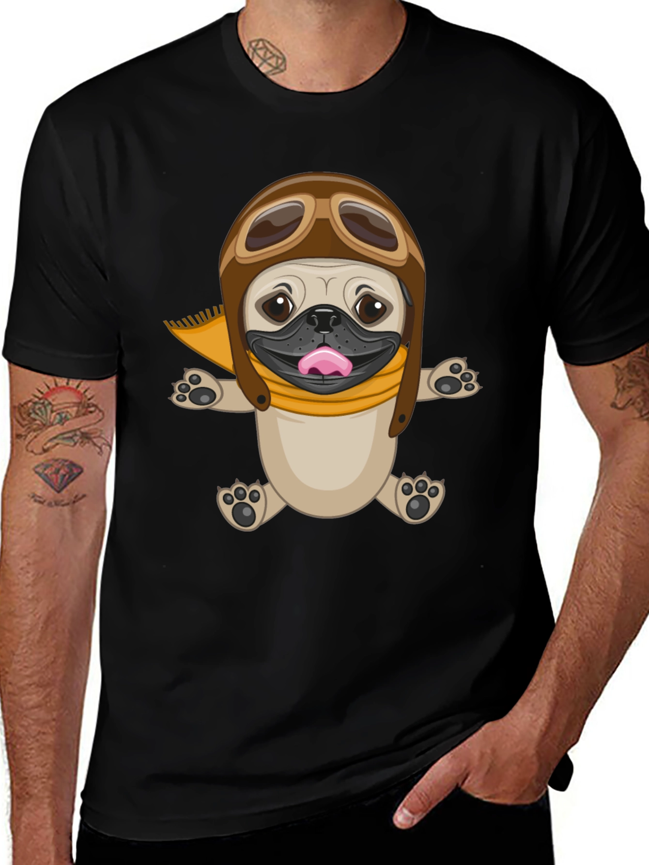 Pug Aviator T-Shirt - Black Cotton Tee