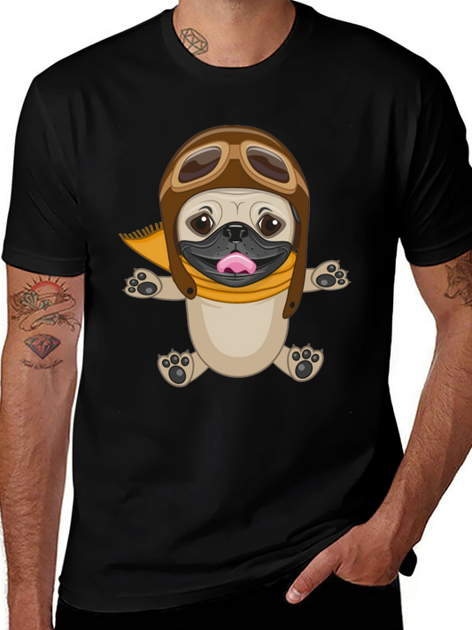 Pug Aviator T-Shirt - Black Cotton Tee