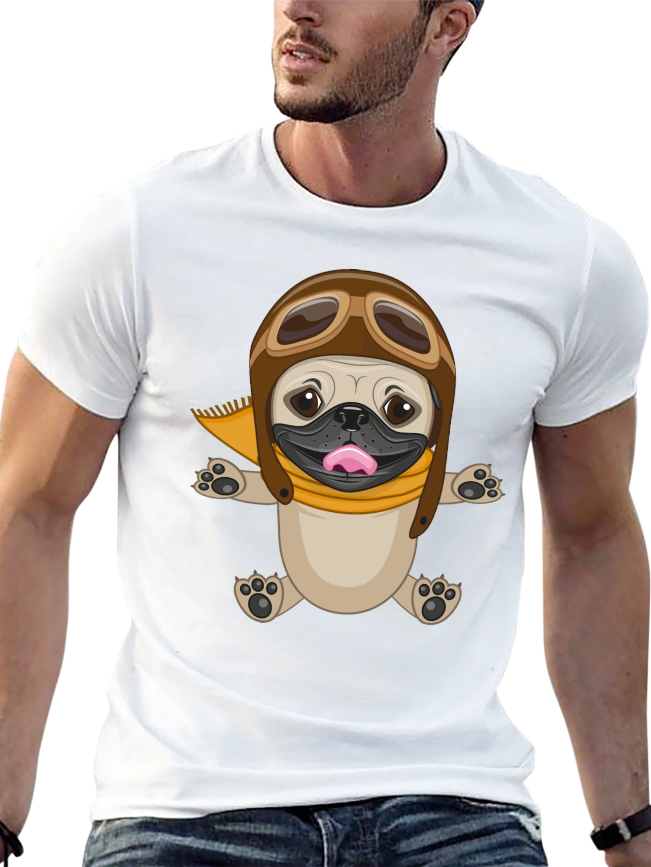 Pug Aviator T-Shirt - Black Cotton Tee