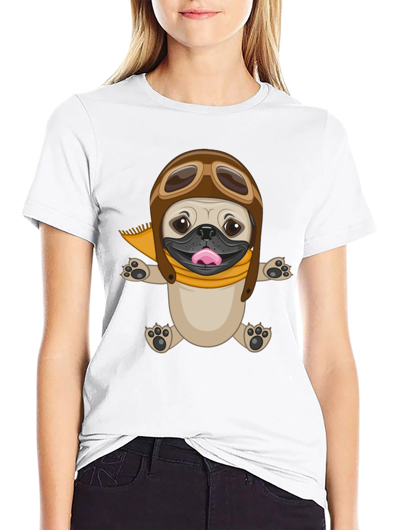 Pug Aviator T-Shirt - Black Cotton Tee