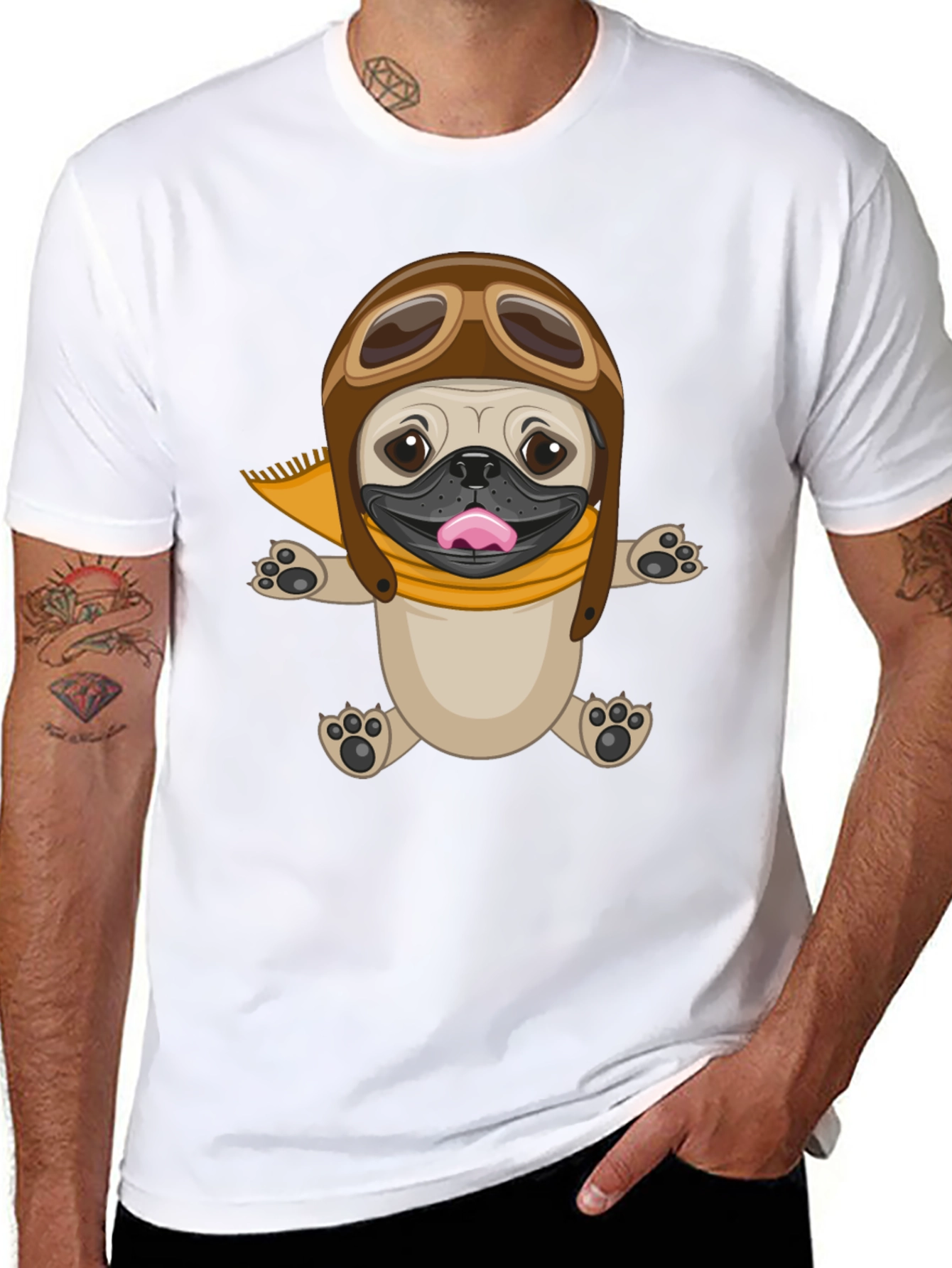 Pug Aviator T-Shirt - Black Cotton Tee