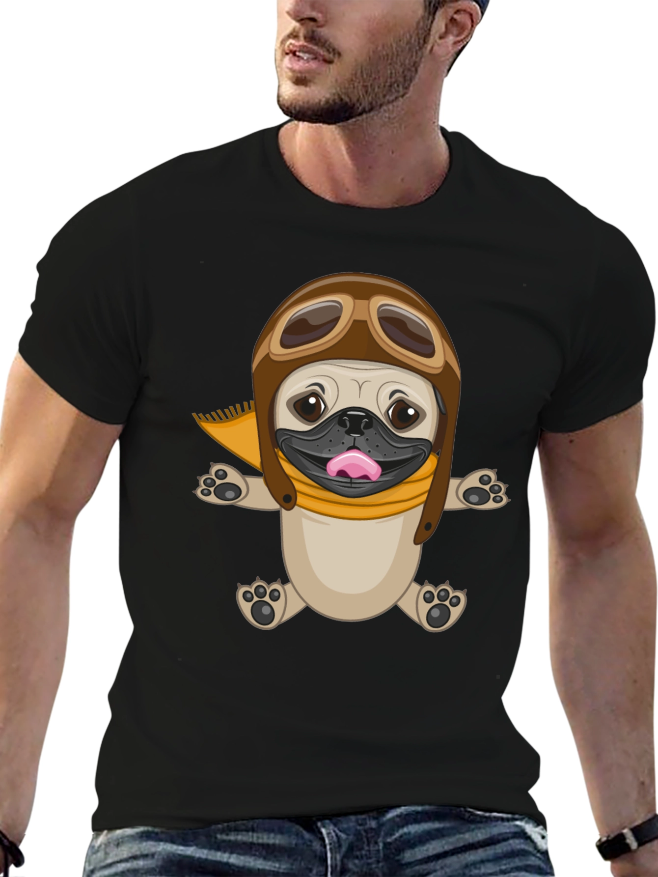 Pug Aviator T-Shirt - Black Cotton Tee