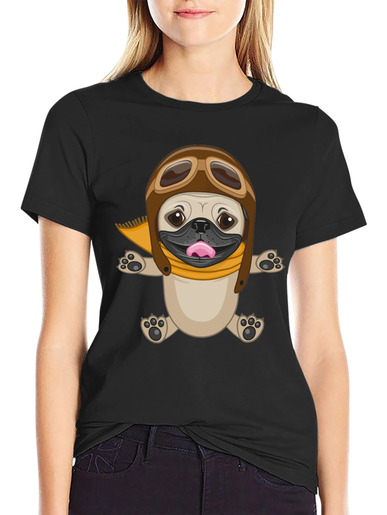 Pug Aviator T-Shirt - Black Cotton Tee