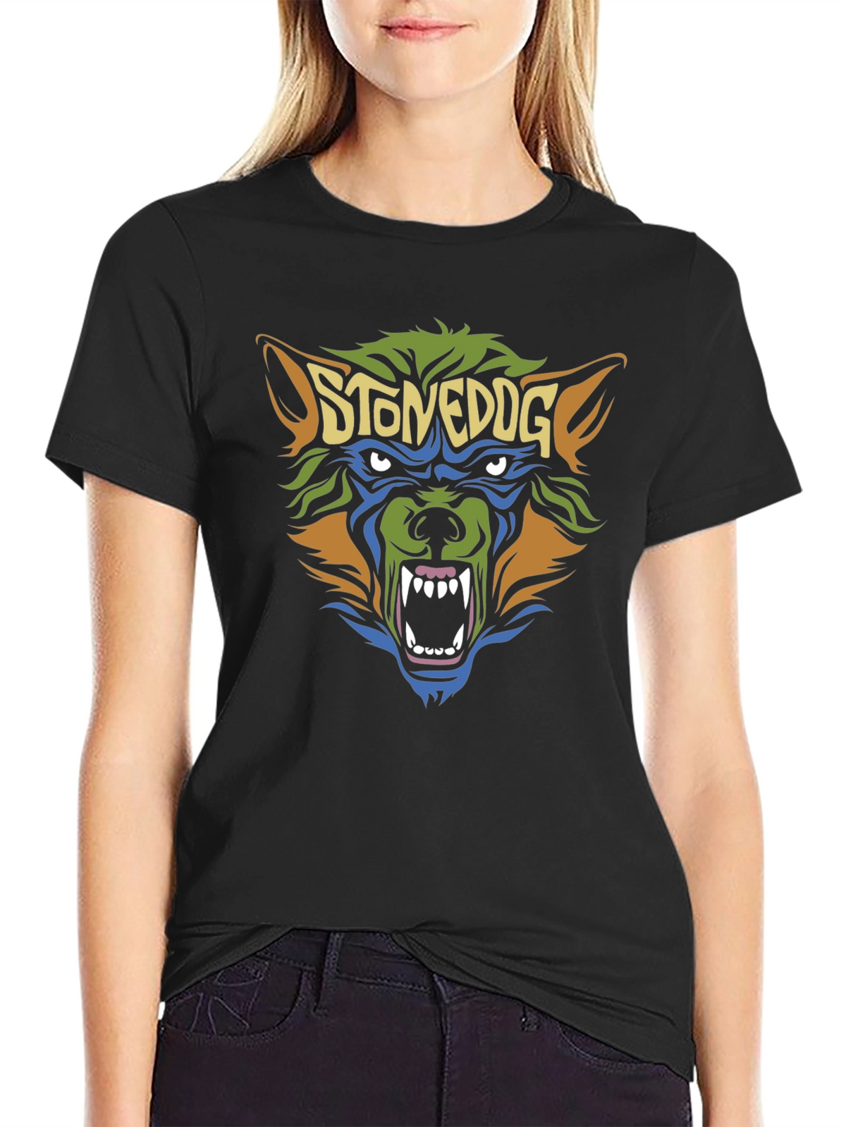 Stoned Dog Graphic Tee - Black Cotton T-Shirt