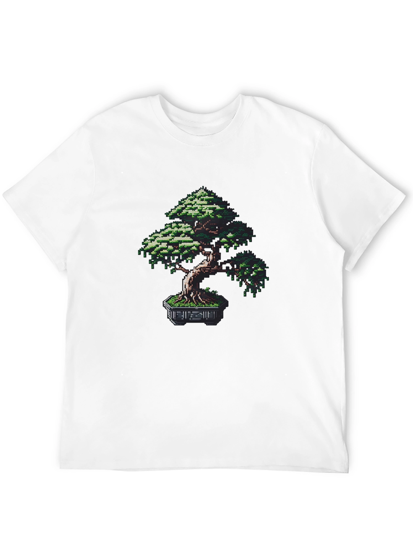 Pixel Bonsai Tree Graphic Tee - Black Cotton Blend