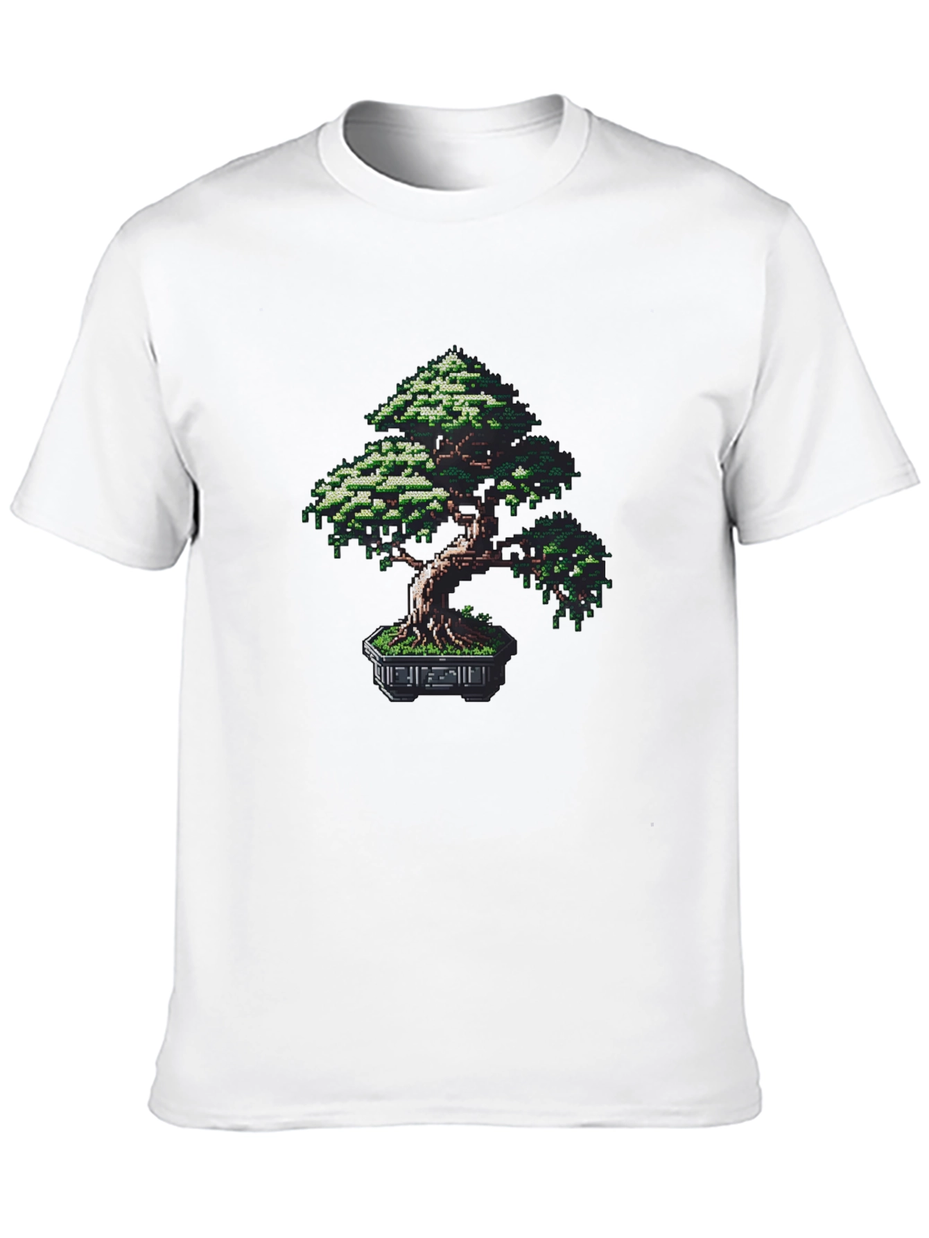 Pixel Bonsai Tree Graphic Tee - Black Cotton Blend