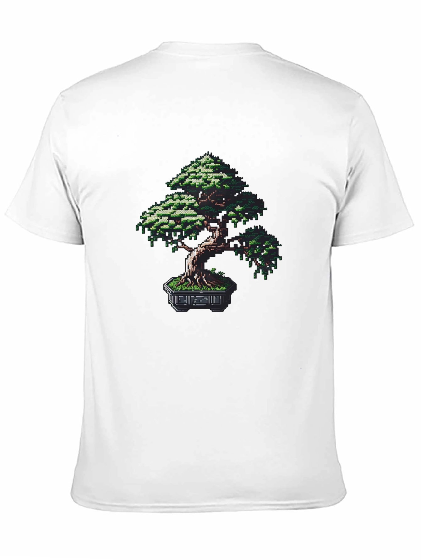 Pixel Bonsai Tree Graphic Tee - Black Cotton Blend
