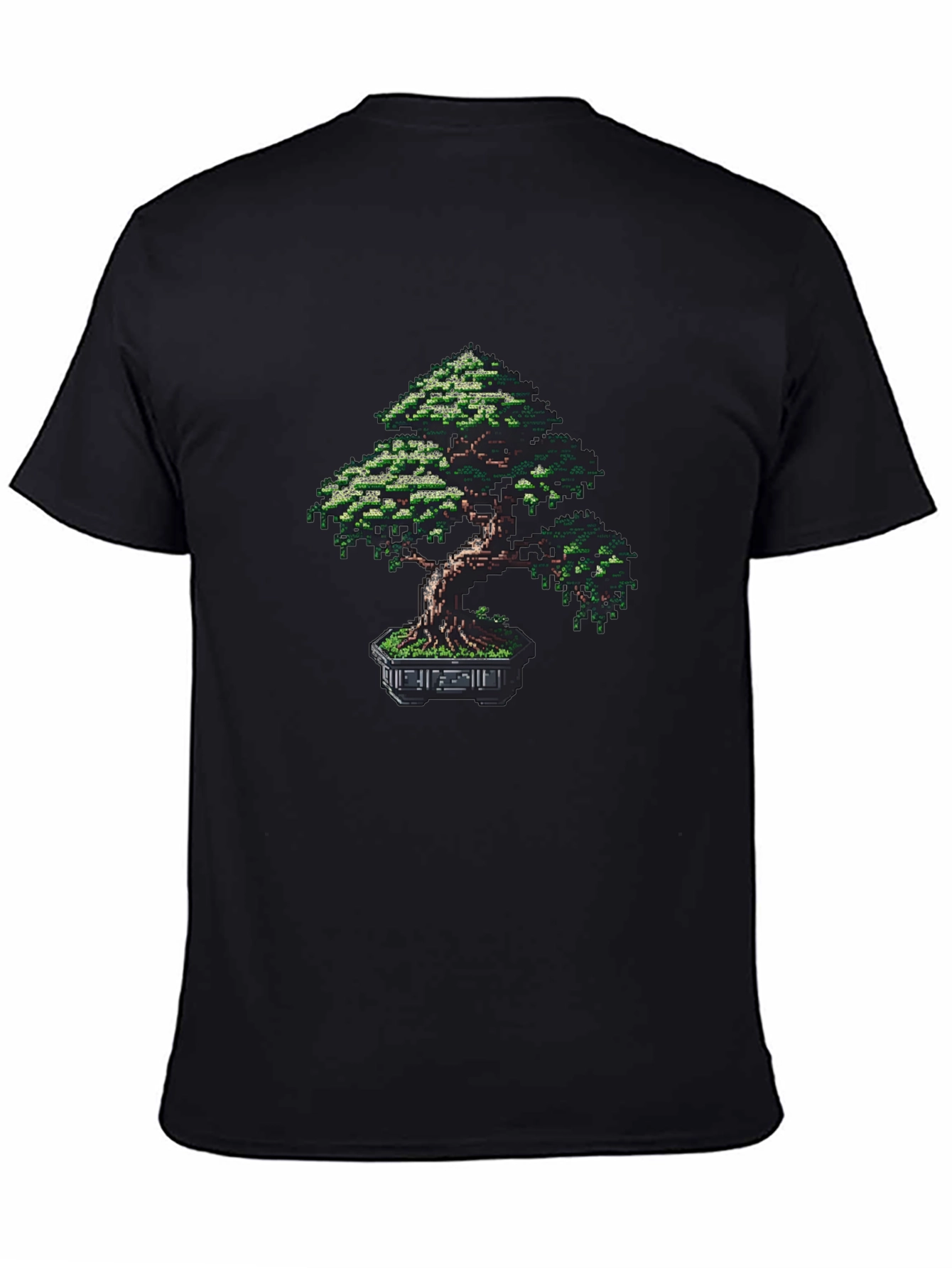 Pixel Bonsai Tree Graphic Tee - Black Cotton Blend