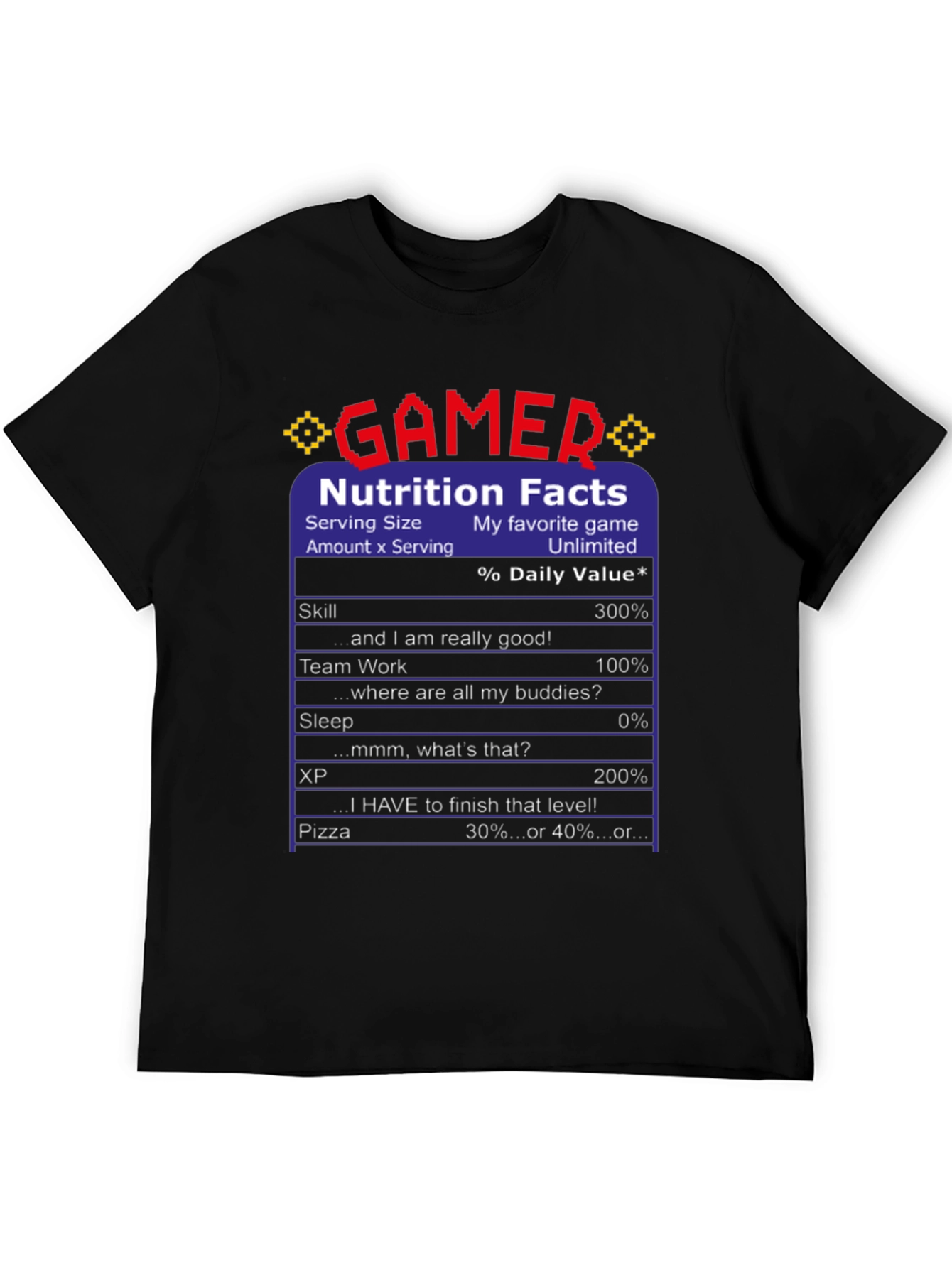 Gamer Nutrition Facts Funny T-Shirt