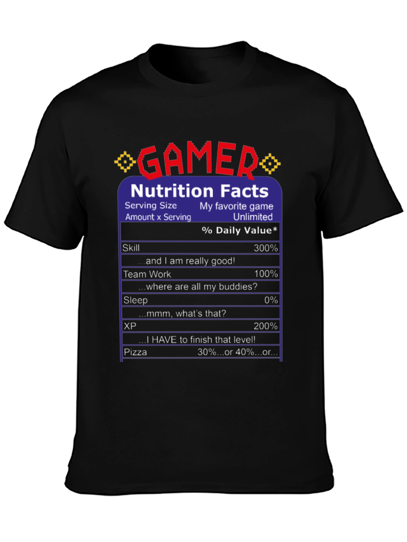 Gamer Nutrition Facts Funny T-Shirt