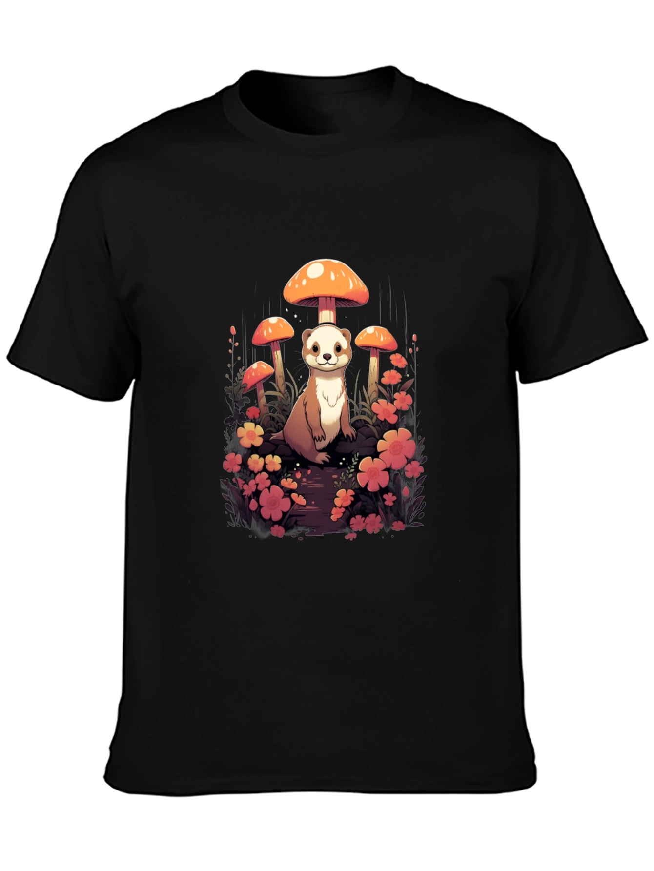 Whimsical Ferret and Mushroom Graphic T-Shirt