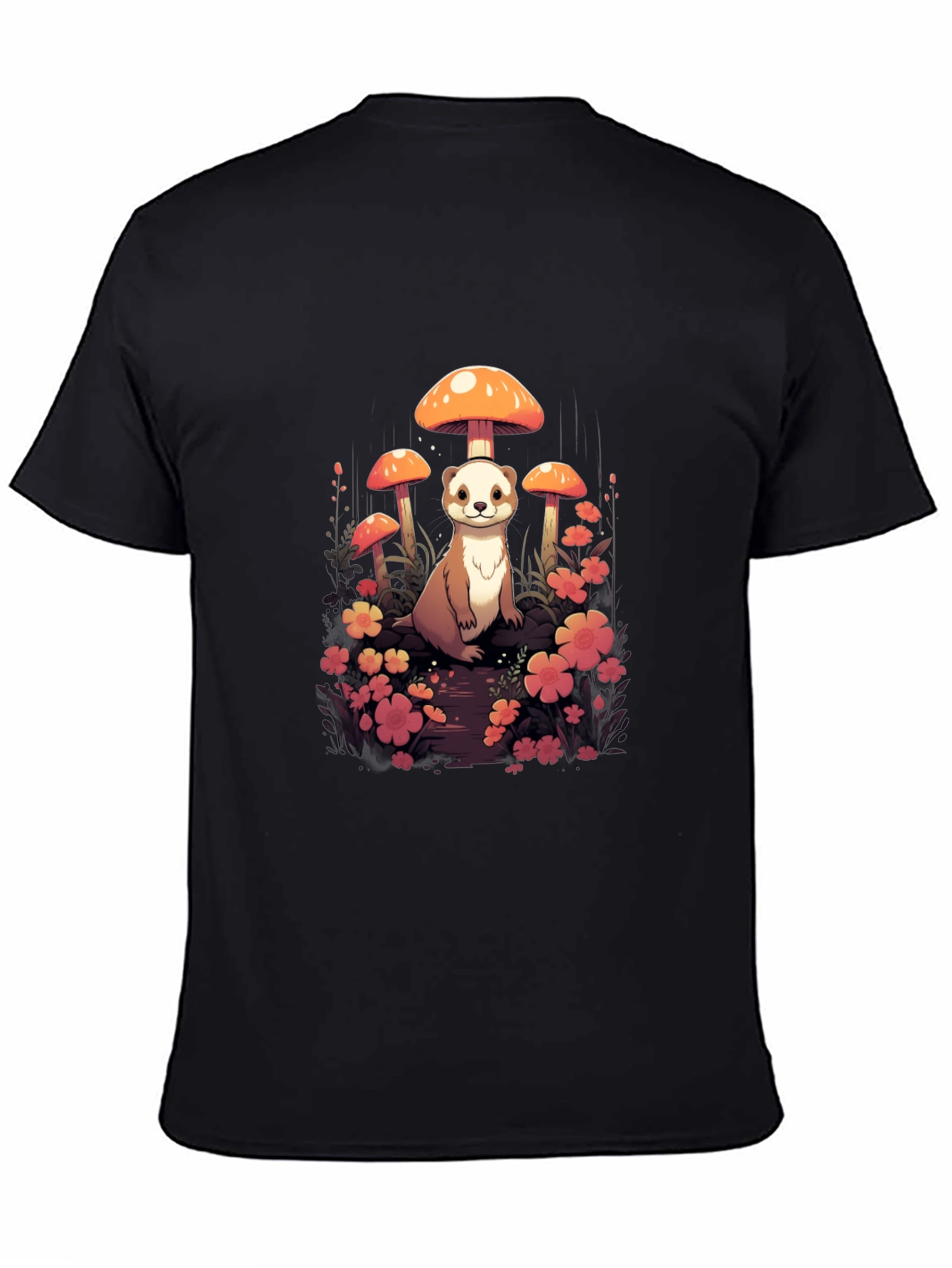 Whimsical Ferret and Mushroom Graphic T-Shirt