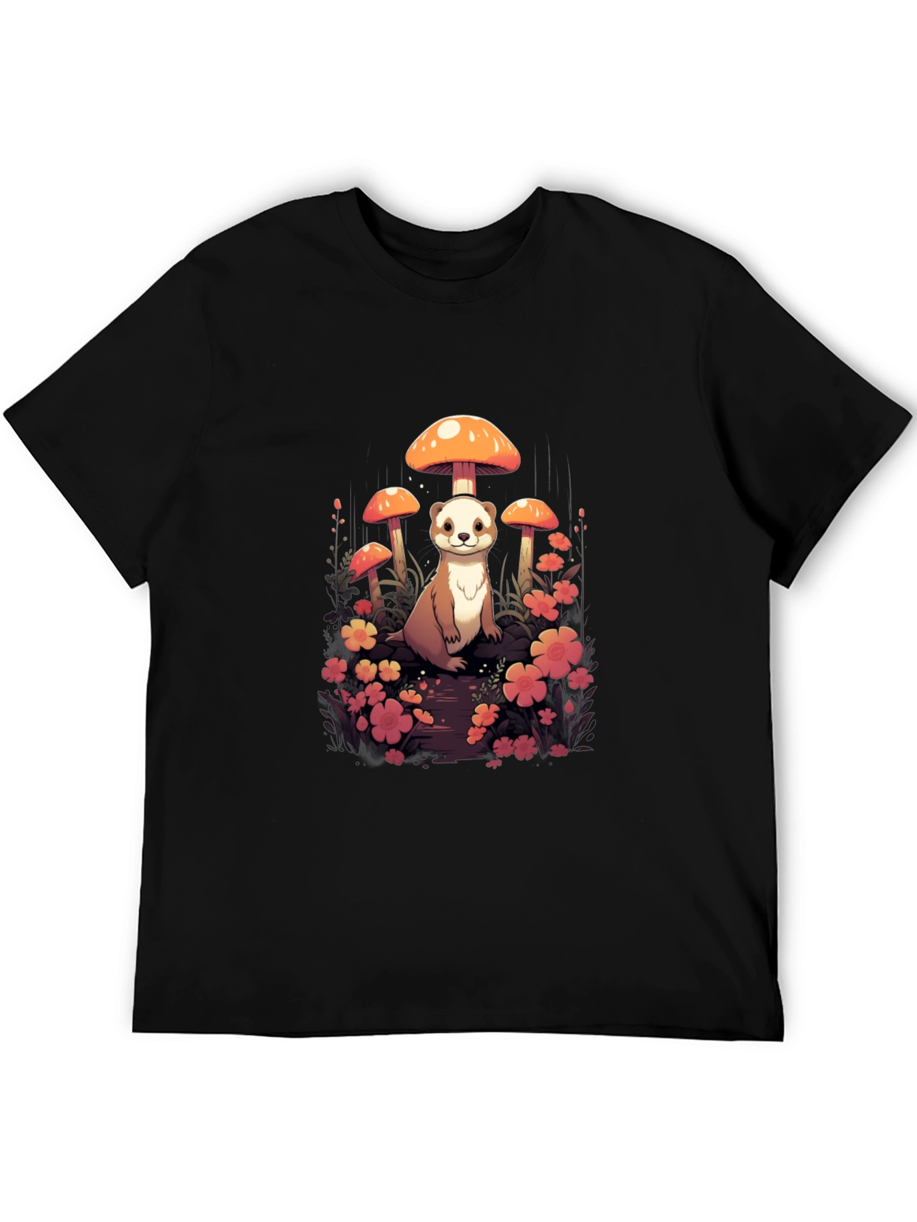 Whimsical Ferret and Mushroom Graphic T-Shirt