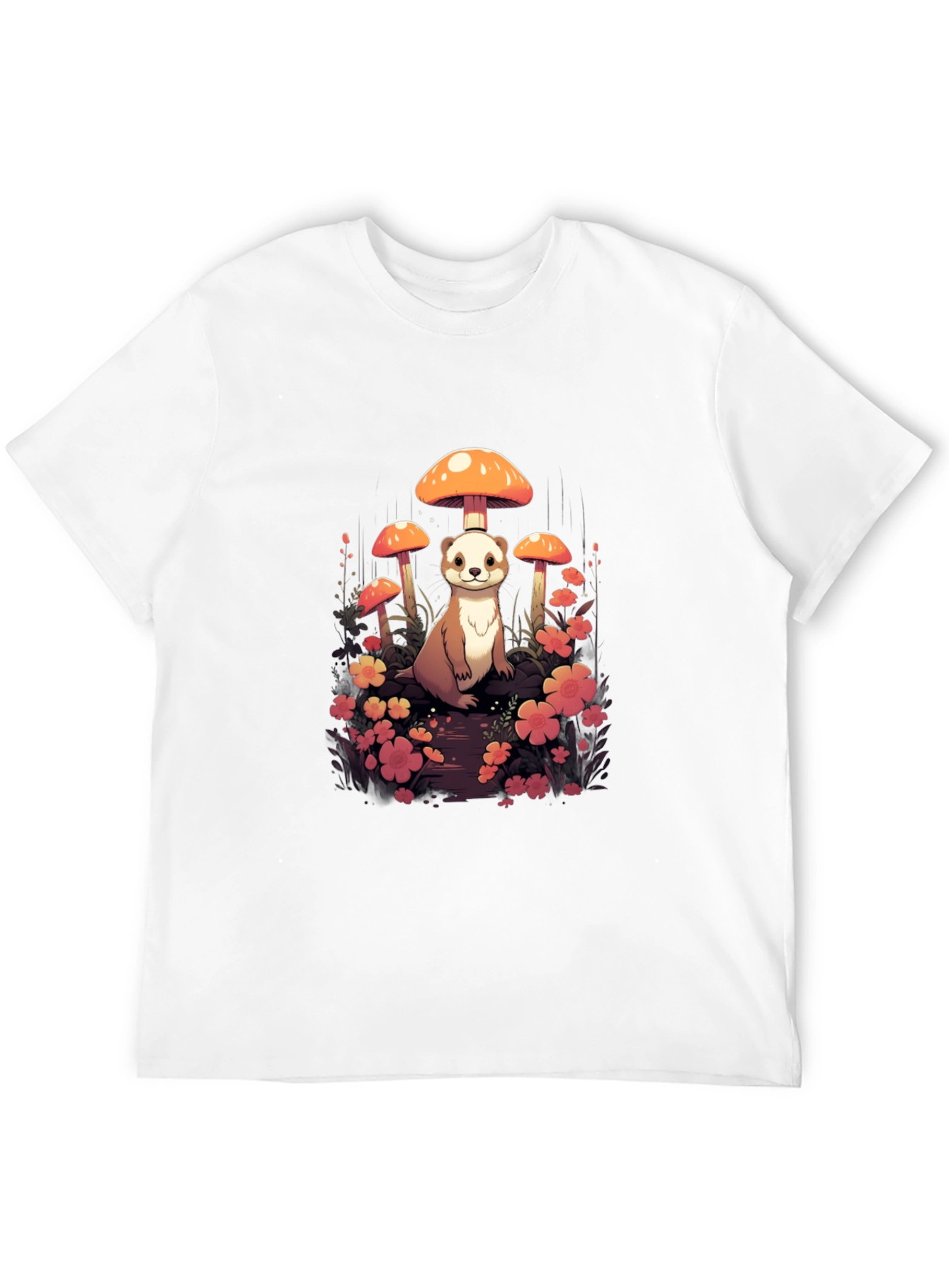 Whimsical Ferret and Mushroom Graphic T-Shirt