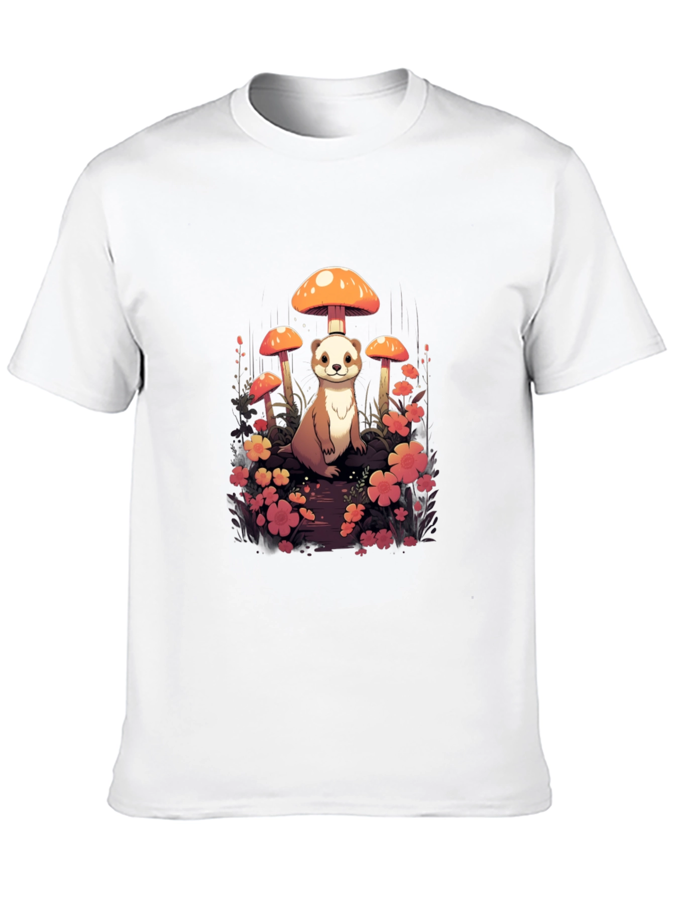 Whimsical Ferret and Mushroom Graphic T-Shirt