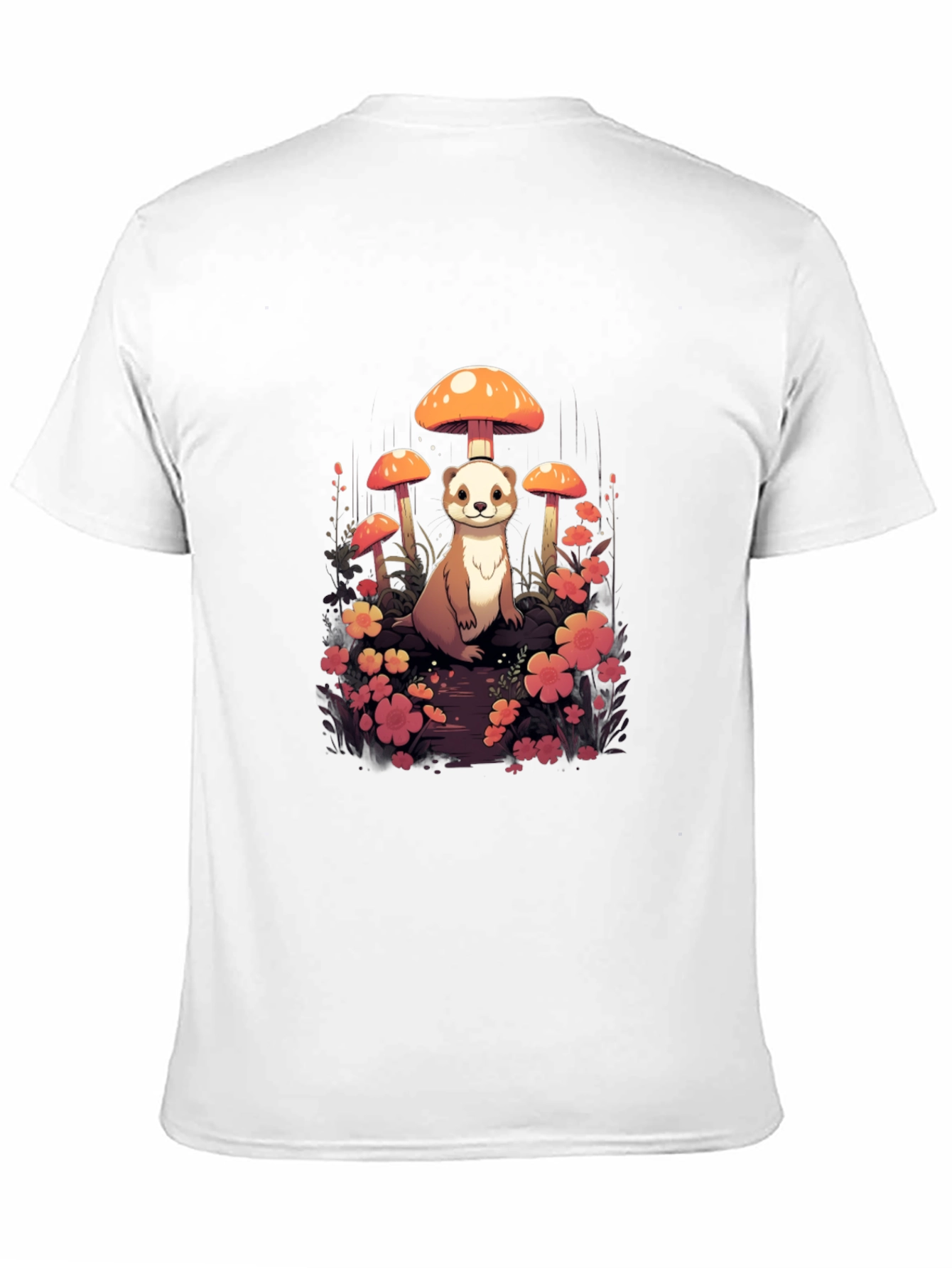 Whimsical Ferret and Mushroom Graphic T-Shirt