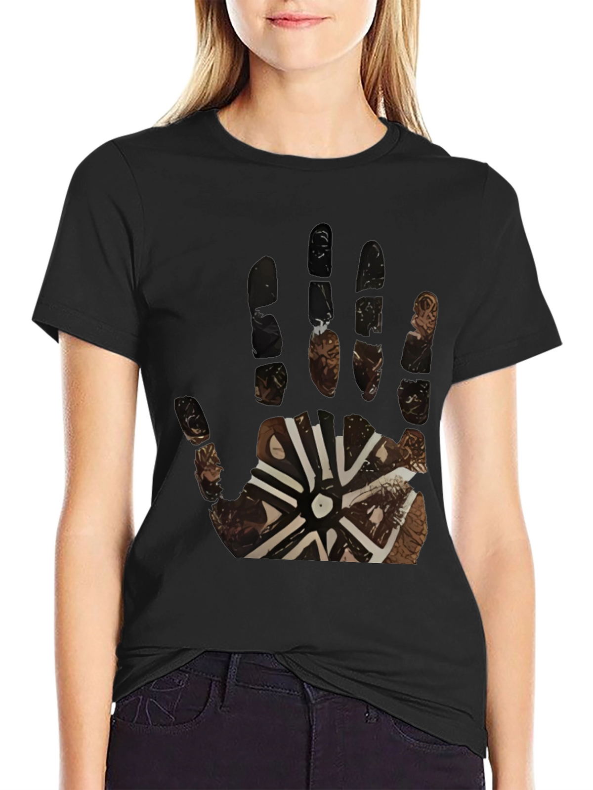 Tribal Hand Print Black Tee