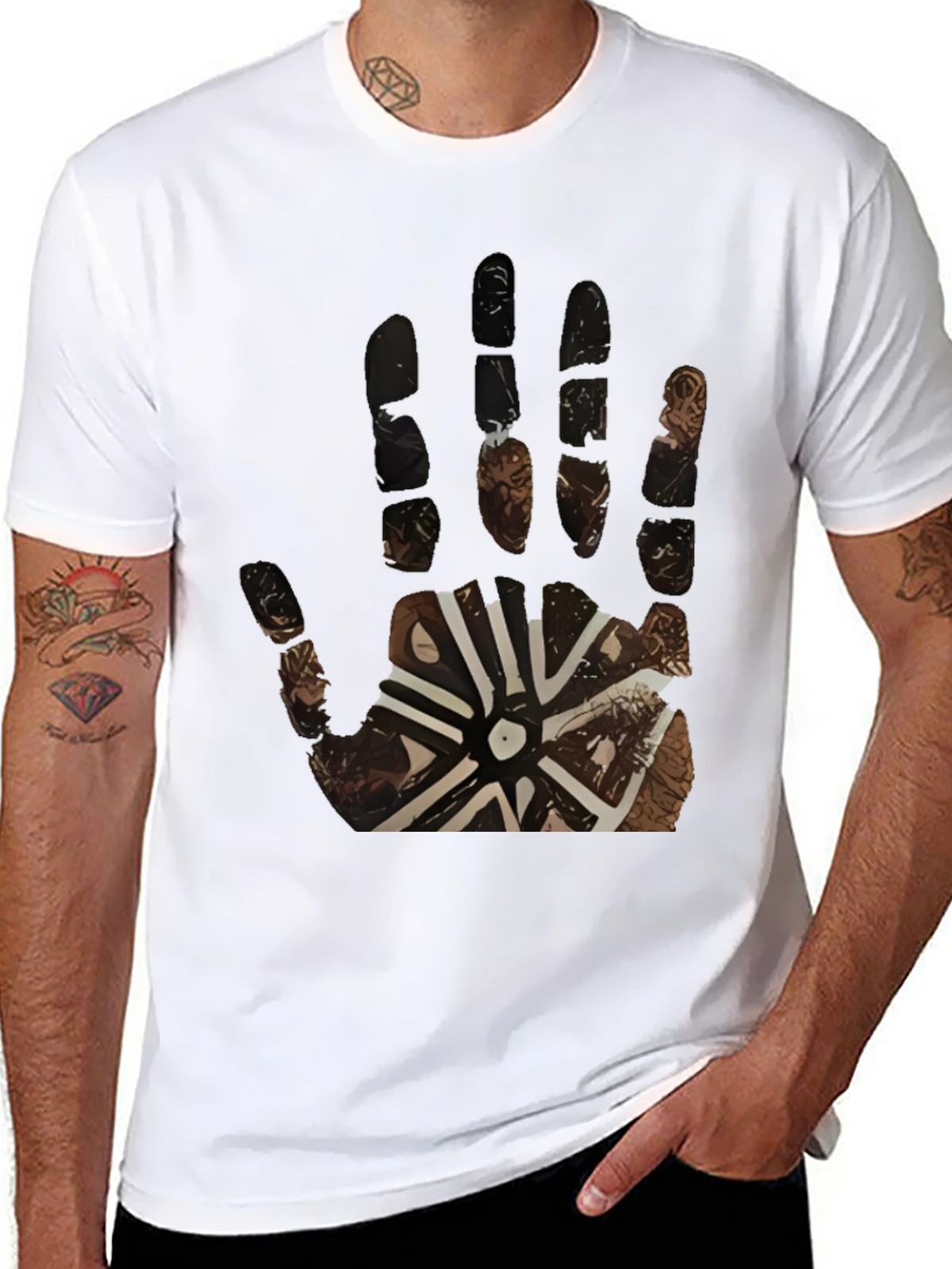 Tribal Hand Print Black Tee