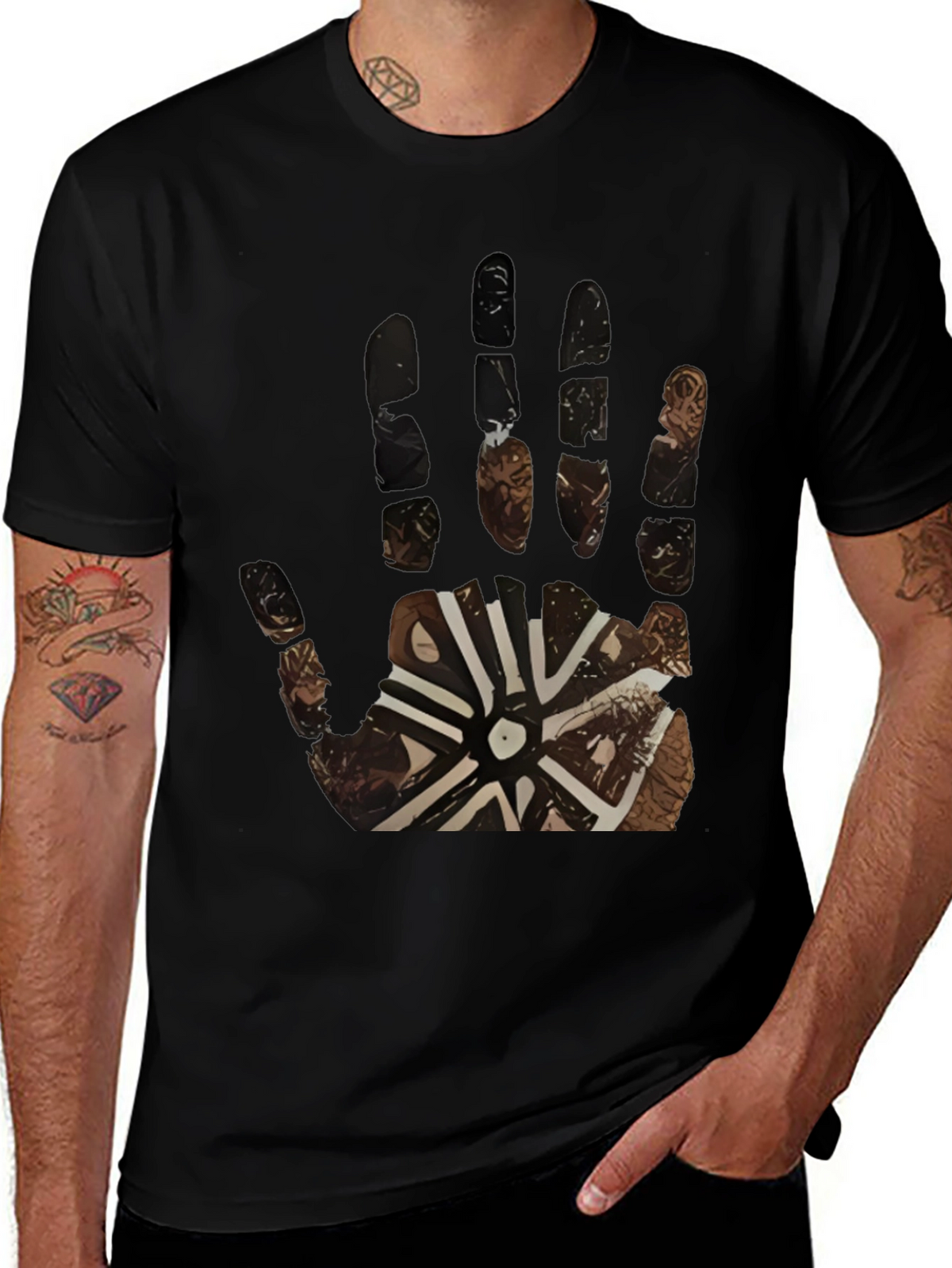 Tribal Hand Print Black Tee