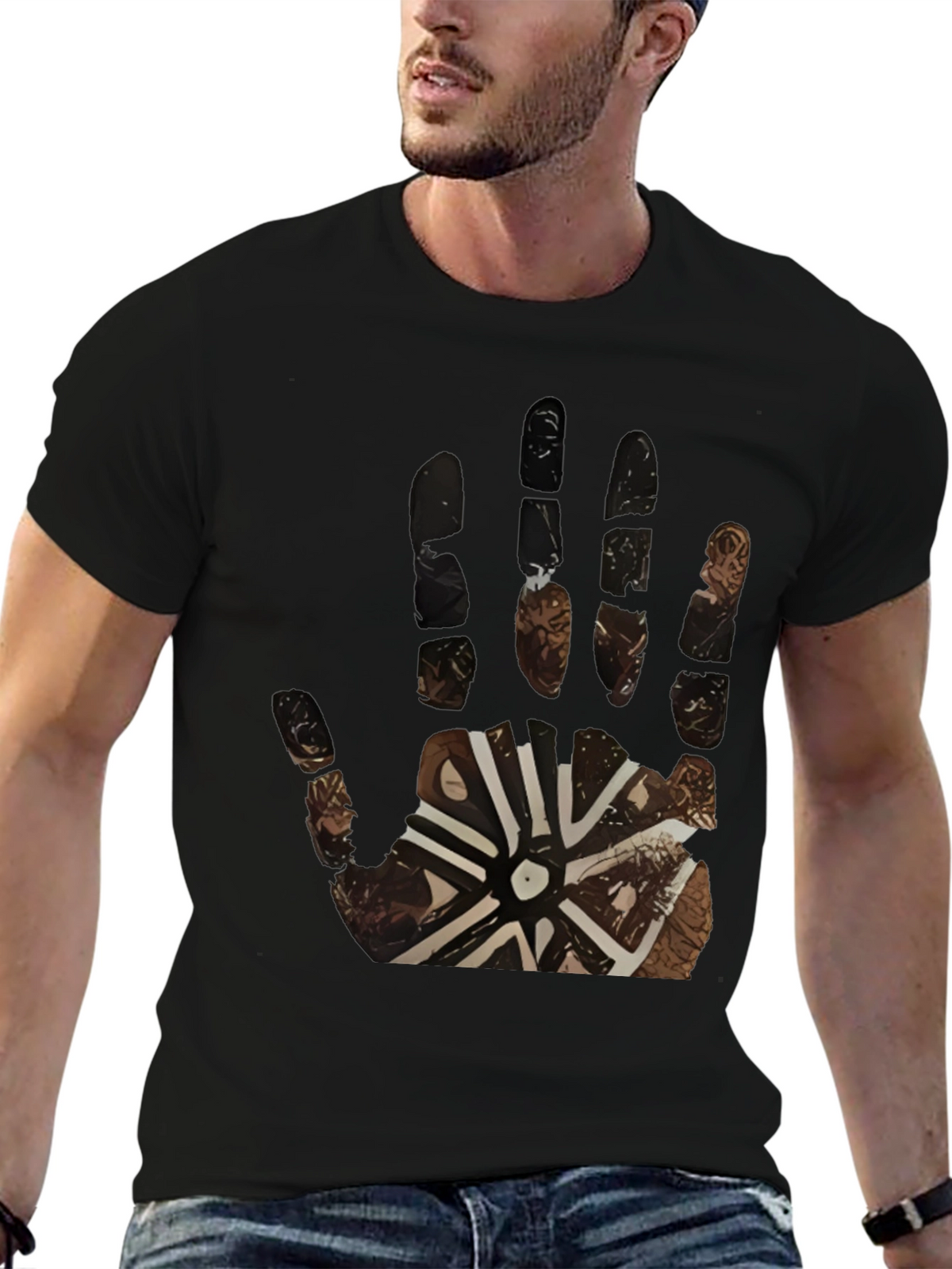 Tribal Hand Print Black Tee