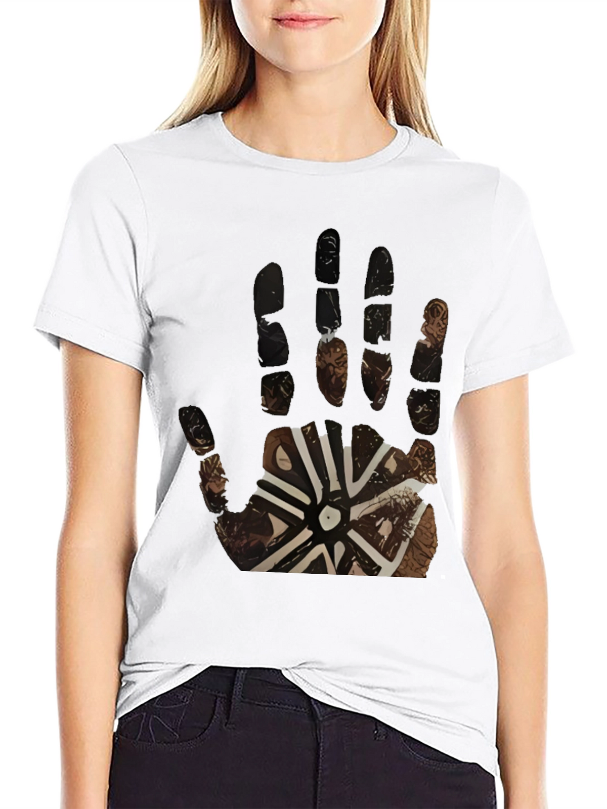 Tribal Hand Print Black Tee