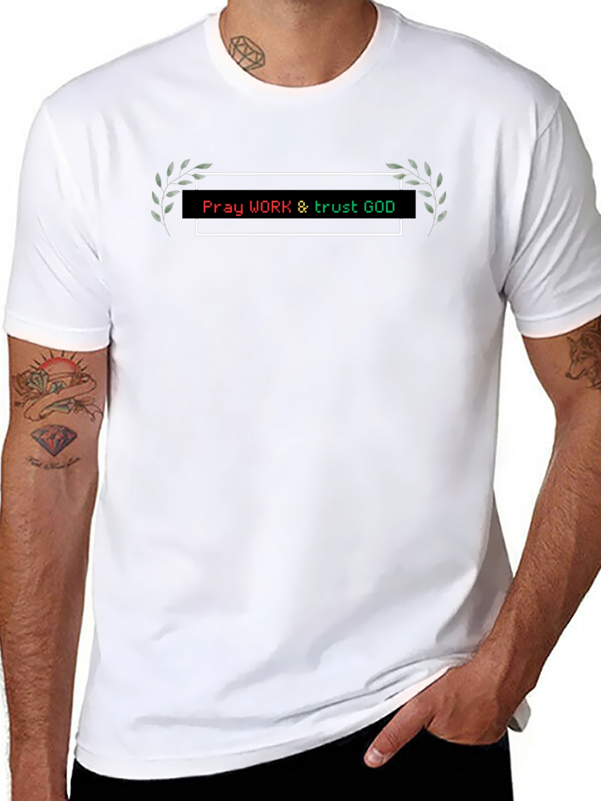 Pray Work Trust God T-Shirt Black Cotton Blend