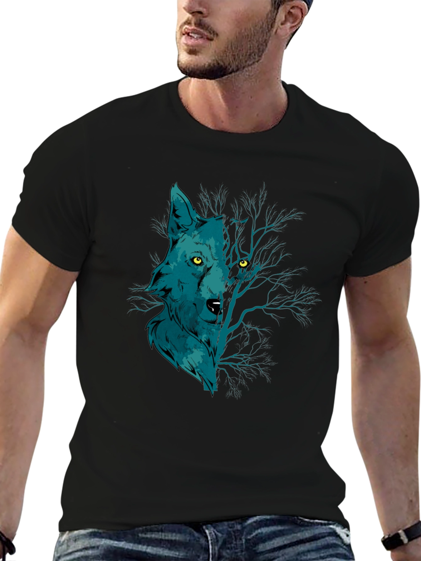 Wolf and Woods Graphic Tee - Black Cotton T-Shirt