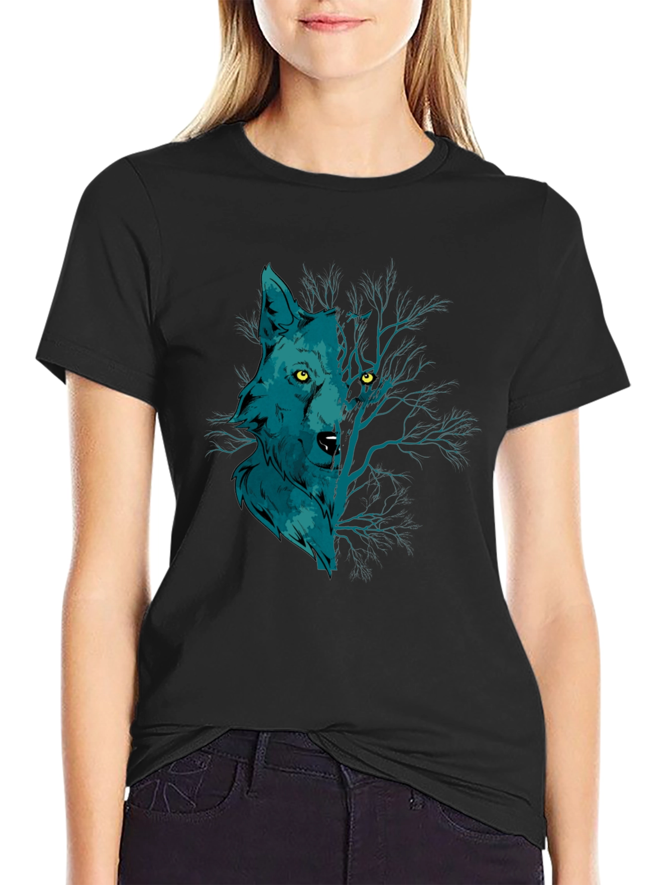 Wolf and Woods Graphic Tee - Black Cotton T-Shirt