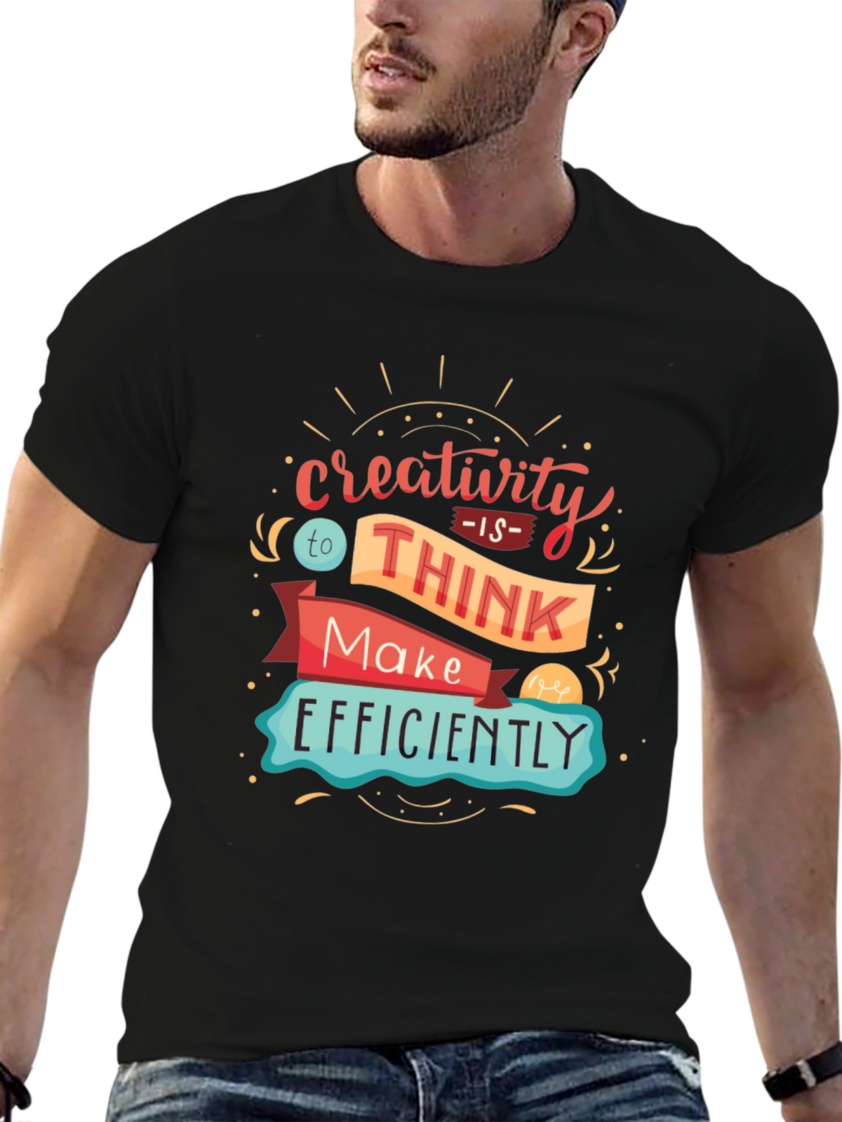 Creativity Quote Graphic Print Black T-Shirt